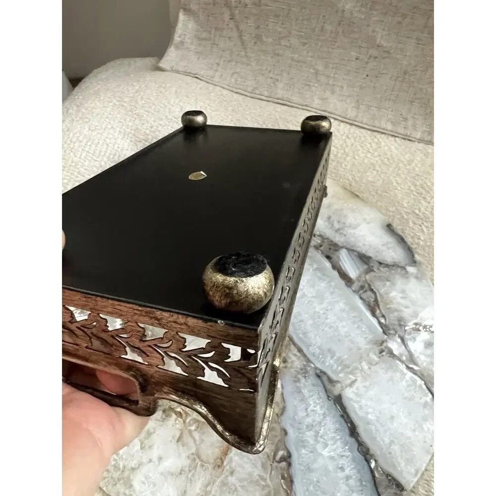 Vintage Antique Pewter Finish Decorative Vanity Serving Tray Pierced Gallery 9x5